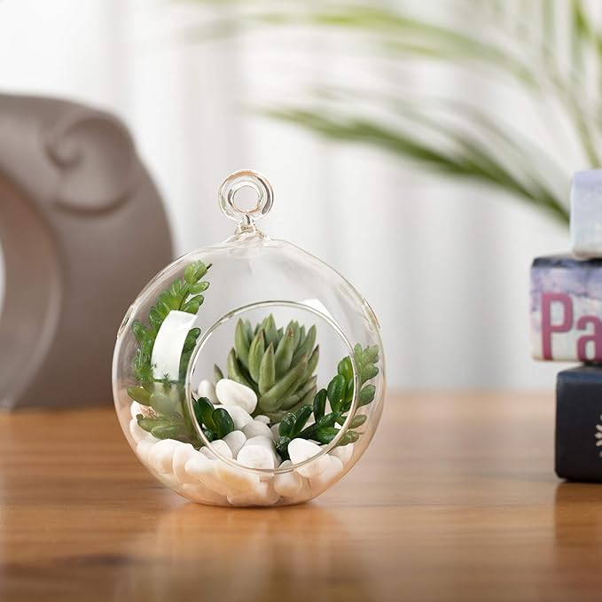 WGV Hanging Terrarium Globe, Width 4", Height 4.75", DIY Air Succulent Planter, Clear Glass Vase Orb with Flat Bottom, Candle Holder for Windowsill Outdoor Garden Decor, 12 Pieces Bulk