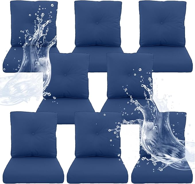 Outdoor Chair Cushions 8 Sets- 22 * 24" Patio Furniture Cushions with Removable Cover, 27D High Density Sponge Filling Outdoor Patio Cushions for Chairs, Rocker, Sofa and Loveseat - Blue