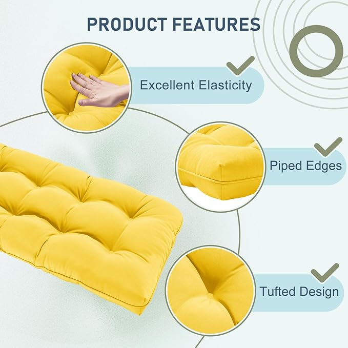 downluxe Outdoor Bench Cushion for Patio Furniture, Waterproof Tufted Overstuffed Porch Swing Cushions, Thick Outdoor Loveseat Cushions, 44" X 19" X 5", Yellow, Set of 1
