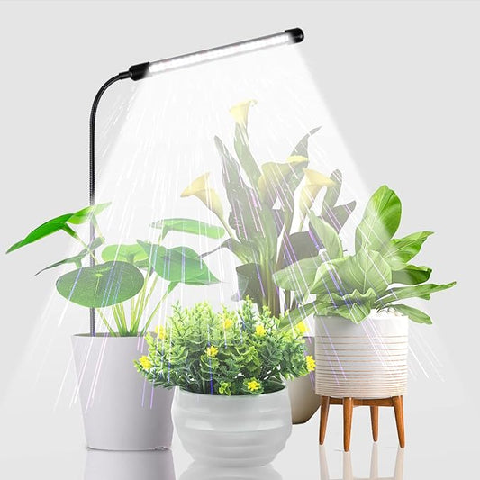Juhefa Grow Light for Indoor Plants Growing, 6000K Full Spectrum Gooseneck Plant Lamp for Seedings Succulents Small Plants, Auto On/Off Timing & 5 Dimming, 1-Pack