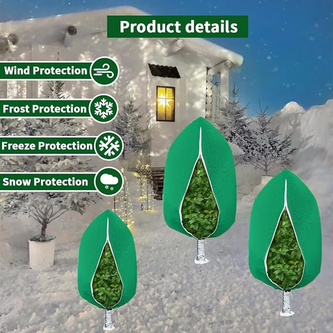 Baccessor 3PC Winter Plant Covers Freeze Protection Kit - 47x71 Reusable Frost Blankets with Adjustable Drawstring for Outdoor Bushes Potted Plants Tree