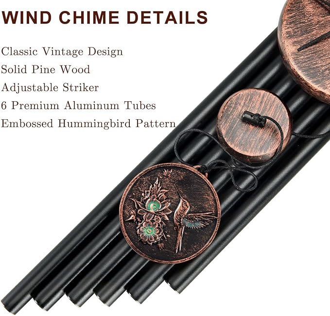 Wind Chimes for Outside, Vintage Hummingbird Deep Tone Wind Chime Outdoor Clearance, Patio Porch Balcony Decoration, Garden Hanging Decor Gifts for Women Mom Grandma (32" Hummingbird)