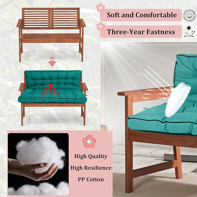 2-3 Seat Swing Replacement Cushion, Outdoor Bench Cushions with Backrest Thicken 4", Patio Furniture Garden Porch Loveseat Glider Pad Anti-Fading Waterproof (Lake Blue, 40x70in-thicken)