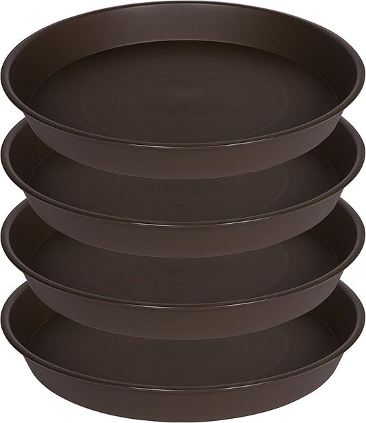 4 Pack of Saucer Plant Tray 16 17 Inch (15 Inch Base), Heavy Duty Plastic Plant Saucers for Indoors Round, Plant Tray for Pot, Pot Saucers for Planter (Chocolate Brown)