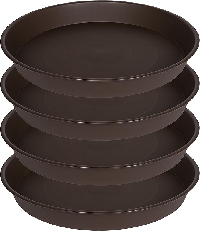 4 Pack of Plant Saucer 14 inch, Heavy Duty Plastic Plant Saucers 14" Round, Plant Trays for Indoors and Outdoor, Plant Drip Tray for Pot, Flower Saucers for Planter 12-14" (Chocolate Brown)
