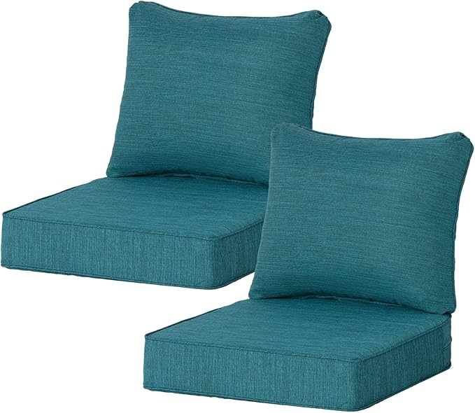 24x24 Inch Outdoor Deep Seat Cushions Set of 2,Thick High-Density Foam, Water-Resistant, Piped Edges & YKK Hidden Zipper for Patio Furniture,Malachite
