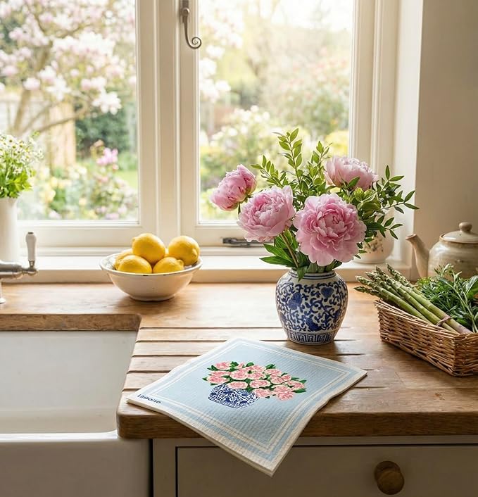 Garden Collection Swedish Dishcloth, Reusable Paper Towel, Super Absorbent Cellulose Sponge, Kitchen Cleaning Cloth, Washable & Compostable (Blooming Garden - 5 Pack)