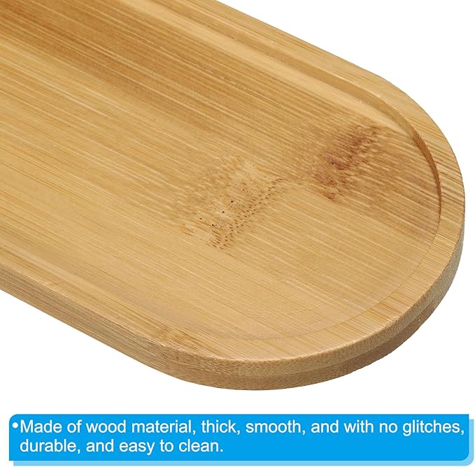 PATIKIL Bamboo Wood Saucer, 6.5x3 Inch Oval Mini Plant Tray Bonsai Plants Saucer Succulent Pot for Home Balcony Patio
