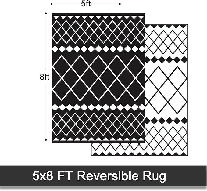 RURALITY Outdoor Rugs 5x8 Waterproof for Patios Clearance,Plastic Straw Mats for Backyard,Porch,Deck,Balcony,Reversible,Geometric