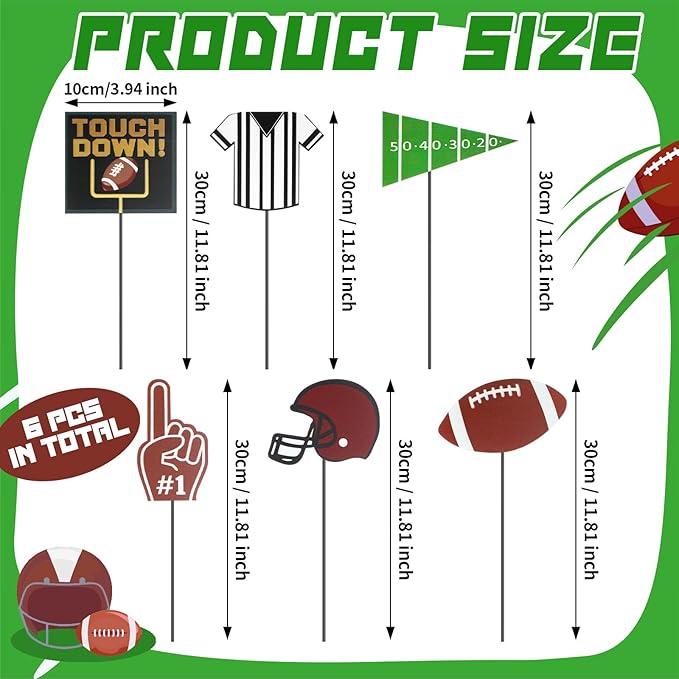 Pickmesh 6 Pcs 12" Football Yard Sign with Stakes Metal Football Helmet Garden Stake Yard Decorations Sport Party Planter Stake for Pot Walkway Pathway Garden Outdoor Decoration