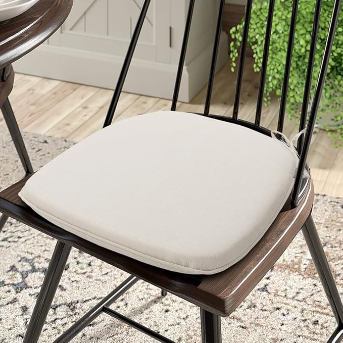 Magpie Fabrics Outdoor/Indoor 17"x16"x2" Chair Cushions with Ties Set of 2, Waterproof All Weather U-Shape Seat Pads Decoration for Patio Garden Furniture Home Office (Recycled Cream White)
