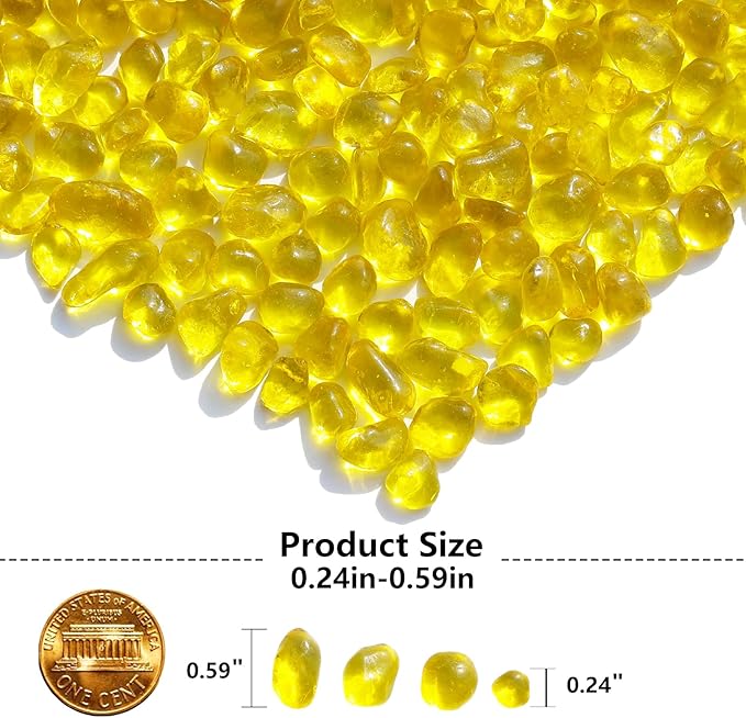 Sea Glass Stones - Yellow Clear Glass Pebbles Gemstones - Perfect for Aquarium Rocks, Fish Tank Gravel, Vase Fillers, DIY Crafts, and Home Decor (0.9LB/14oz)