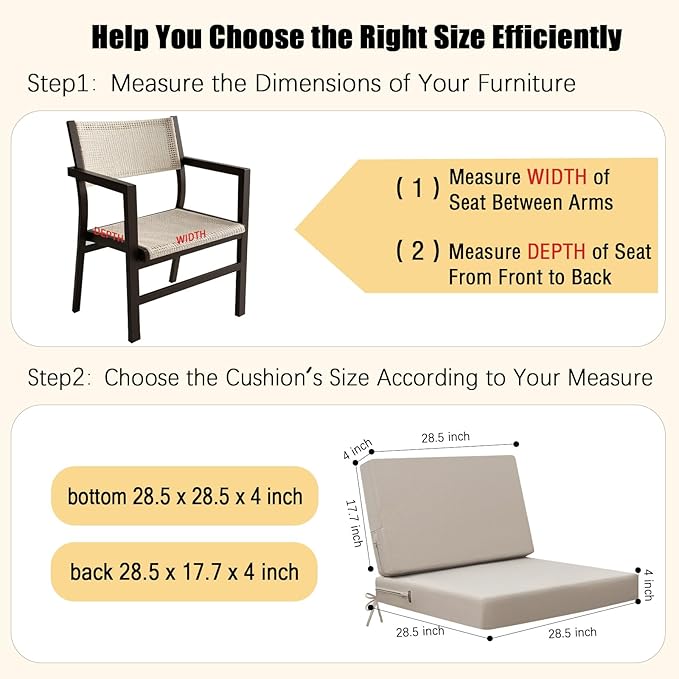 idee-home Outdoor Cushions for Patio Furniture, Outdoor Seat Cushion, Waterproof Couch Hampton Bay Deep Seat Replacement Chair Cushions for Garden Lawn Deck Backyard, 28.5 x 28.5