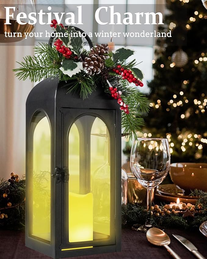 Bdor Lantern Decorative Candle Lantern 16 Inch Remote Vintage Set of 2 Decorations with Timer LED Metal Hanging Lantern for Home Outdoor Porch Decor Christmas Centerpieces Tables