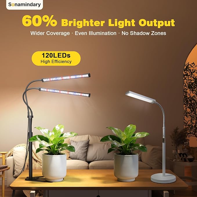 Grow Lights for Indoor Plants, 9V 5700K 120LEDs Full Spectrum Plant Lights for Indoor Growing, Height Adjustable 9.8-35'' with Stable 360° Flexible Arm, Auto 4/8/12H Timer, 5 Brightness Levels