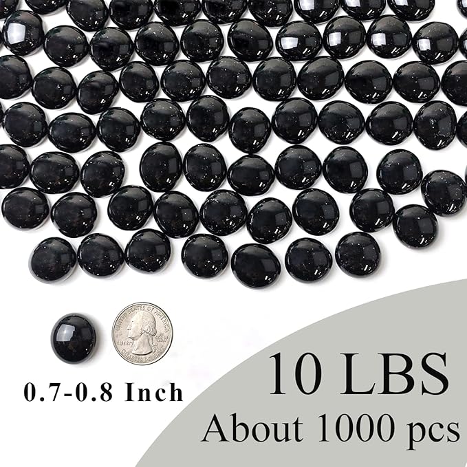10 lbs Black Glass Rocks for Fire Pits, 1000 pcs Black Glass Gems, Decorative Flat Beads for Vase Fillers Fish Tank Plants Flower Pots Crafts and Aquarium Glass Rocks