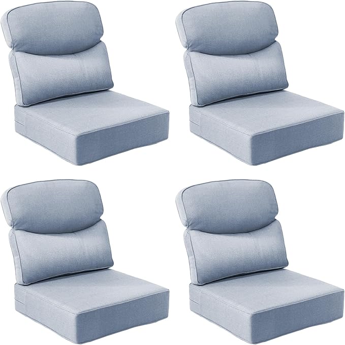 Outdoor Cushion Set for Patio Furniture, UV Resistant, Water Resistant - 6 Inch Thick Dual Layer Back Support Cushions– 24x24 Inch Patio Seat Covers for Chair/Sofa/Couch | Baby Blue | 4-Pack |