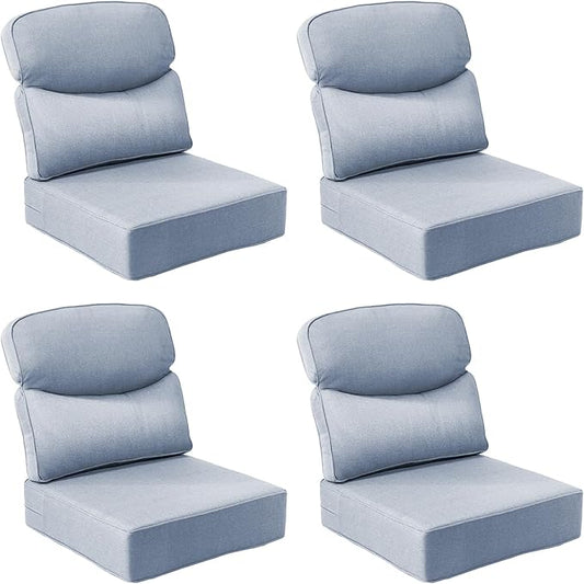 Outdoor Cushion Set for Patio Furniture, UV Resistant, Water Resistant - 6 Inch Thick Dual Layer Back Support Cushions– 24x24 Inch Patio Seat Covers for Chair/Sofa/Couch | Baby Blue | 4-Pack |