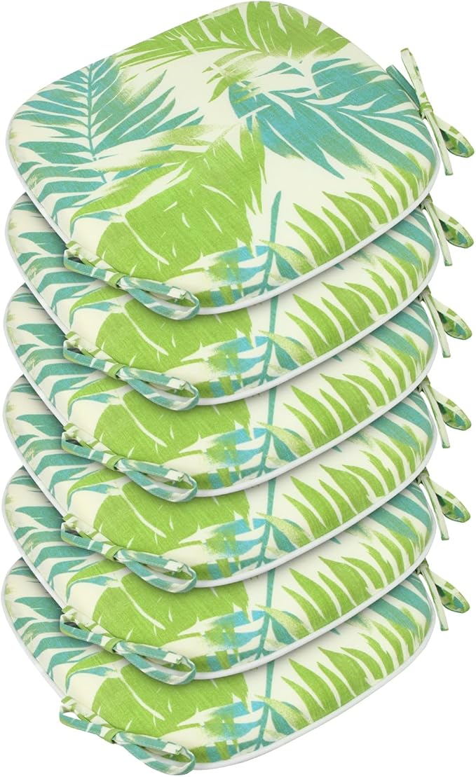 SleepMan Outdoor 17"x16" Chair Cushions with Ties Set of 6, Water Resistant All Weather U-Shape Seat Pads for Patio Garden Furniture Indoor Fade Resistant Patio Cushions (Green Bamboo)