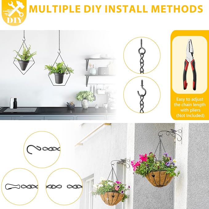 garini Hanging Basket Chain,2P 200 Inch Metal Black Hanging Chain with S Hooks for Planters, Photo, Lantern, Billboards and Planters