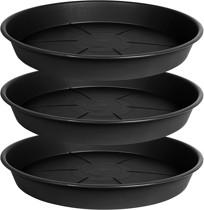 3 Pack of Plant Saucer 25 26 inch, 4.2" Depth, Large Heavy Duty Plastic Saucers 24" 26" Round, Plant Drip Trays for Indoors Outdoor, Plant Water Tray for Planters 23-27" (26", Black)