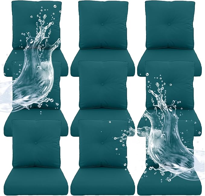 Outdoor Chair Cushions 9 Sets - 22 * 24" Patio Furniture Cushion with Removable Cover, 28D High Density Sponge Filling Outdoor Patio Cushion for Chair, Rocker, Sofa and Loveseat - Turquoise