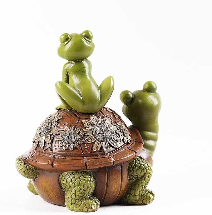 Resin Frog and Tortoise Garden Statue, Green Frog Tortoise Figure for Outdoor Decor Yard and Garden Decoration Resin Sculpture (Frog and Tortoise)