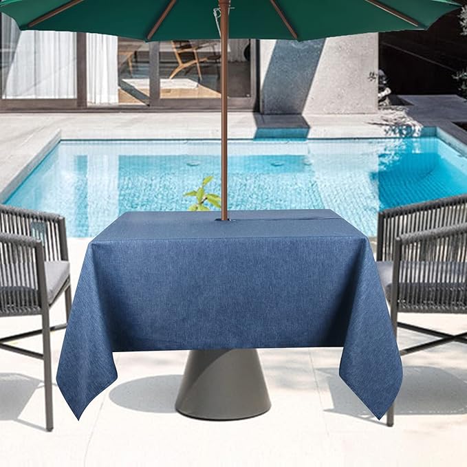 Outdoor Tablecloth Wrinkle-Free Stain Resistant Waterproof Polyester Fabric Table Cover with Umbrella Hole for Picnic/Party/Dinner/Patio Garden(60×60inch Square,Zippered,Denim Blue)