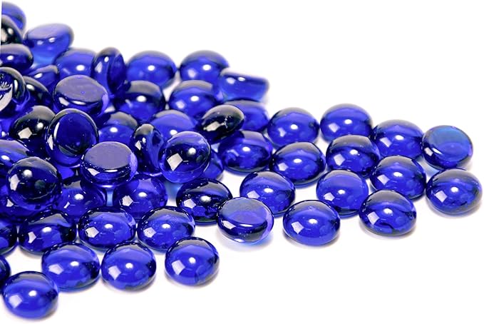 50PCS Mini Glass Gems,Blue Mancala Stones Flat Bottom Marble Beads for Home Decorative Art Craft Vase Filler(0.5"~0.7")