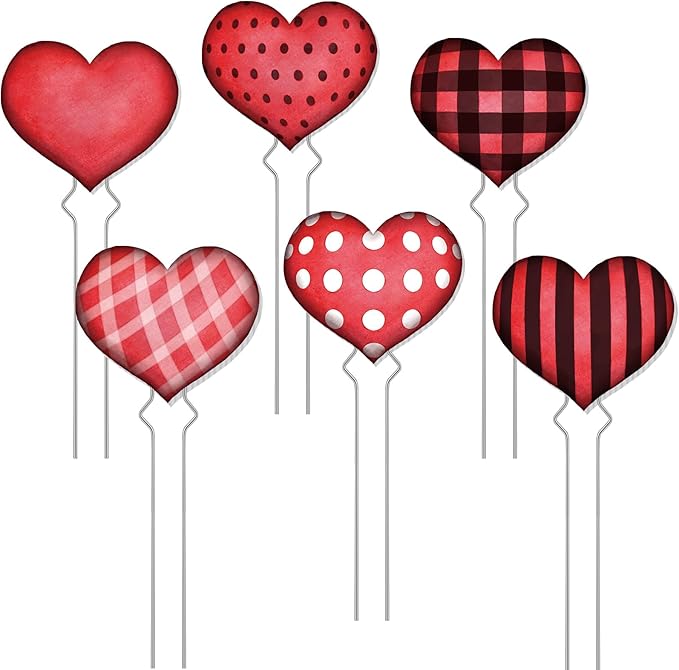6 Pcs Valentine's Day Heart Planter Stake Hollow Heart Garden Metal Stake Sign Corrugated Plastic Valentine's Day Outdoor Decor for Indoor Outdoor Patio Plant Pot, Flower Bed(Retro Style)
