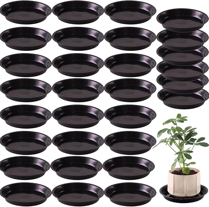 30 Pack Plant Saucer 4 Inches Plant Trays for Pots Plastic Round Drip Trays Flower Pot Saucers Black Planter Water Tray Plant Drainage Tray, Black