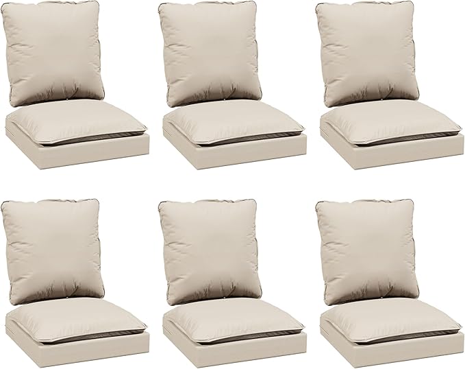 Joyside Outdoor Chair Cushions Set, 24x24 Inch Smile Patio Furniture Cushions, 6’’ Thick, Double-Layer, Water Resistant & Fade Resistant, Outdoor Replacement Cushions for Seat and Sofa