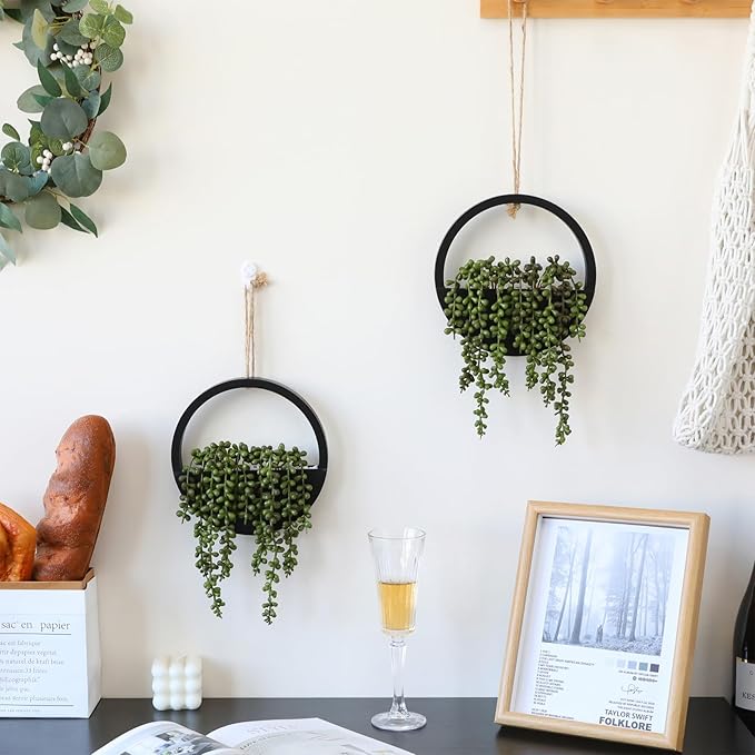Artificial Hanging Plants Large Hanging Planter Fake Succulents Artificial String of Pearls with Pot and Lanyard for Home Office Wall Decoration