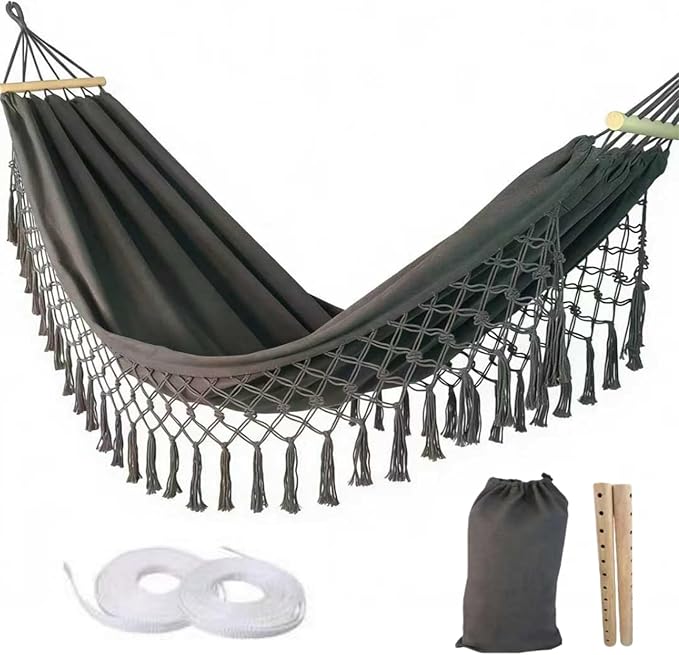 Beautiful Boho Style Hammock,Bohemian Outdoor Portable 1 Person Hammock,for Suitable for Patio, Beach, Garden,Wedding Decor (Gray 79 * 39)
