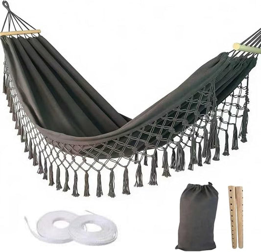 Beautiful Boho Style Hammock,Bohemian Outdoor Portable 1 Person Hammock,for Suitable for Patio, Beach, Garden,Wedding Decor (Gray 79 * 39)