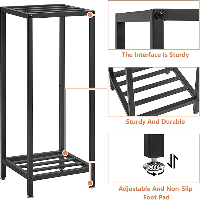 IBUYKE 30 Inch Tall Plant Stand Indoor, 2 Tier Metal Corner Plant Stand, Modern Square Plant Shelf Flower Stand for Living Room Patio Balcony Garden, Black TMJ070B