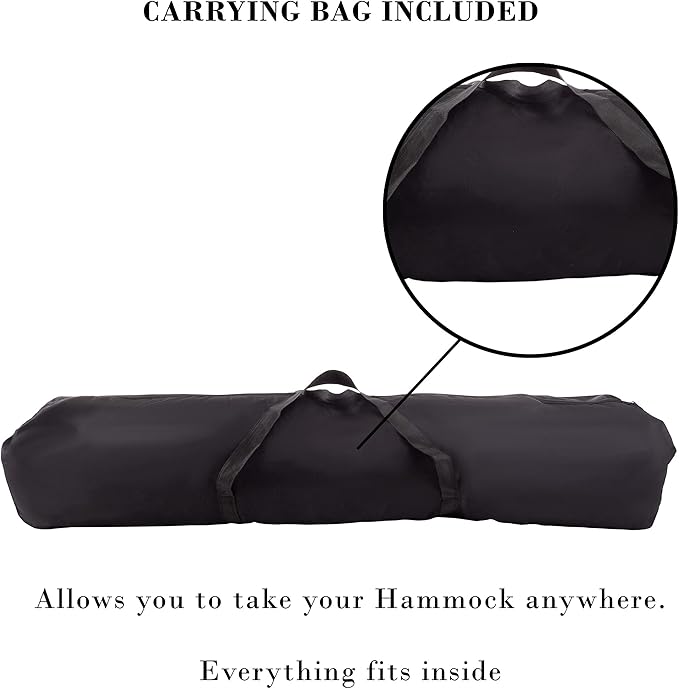 Fabric Hammock with Stand Included - Portable Hammock with Carry Bag and Powder-Coated Steel Frame for Travel or Backyard by Pure Garden (Blue Stripe)