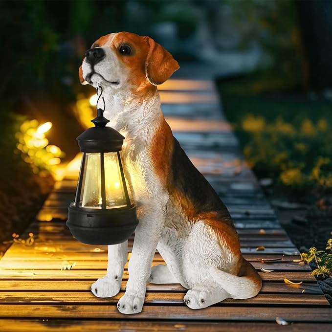Garden Dog Statues Outdoor Decor, Solar Lights Outdoor Beagle Dog Statue Garden Decorations Solar Dog Ornaments for Patio, Lawn, Yard Art Decoration,Valentines Day Gifts, Housewarming Garden Gift