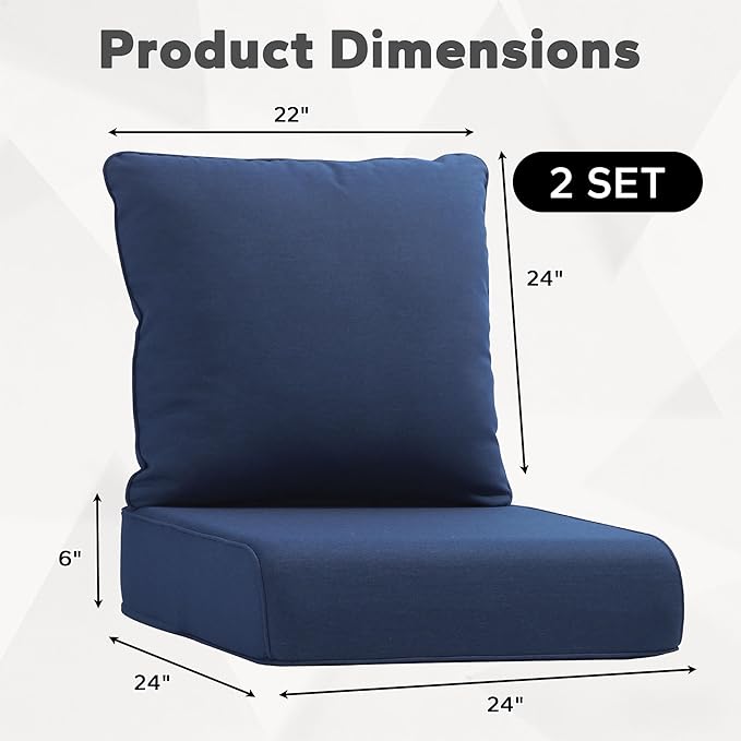 Joyside Outdoor Chair Cushions Set, 24x24 Inch Patio Furniture Cushions, 6’’ Thick, Water Resistant & Fade Resistant, Outdoor Replacement Cushions for Seat and Sofa