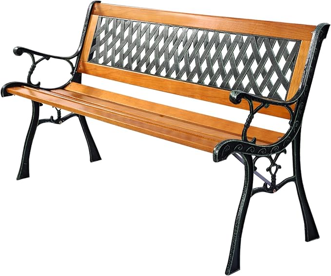 S AFSTAR Garden Bench, Pine Park Bench Porch Bench with Diamond Weaving Backrest, 470 LBS Bearing Capacity, Weatherproof Outdoor Wood Bench for Backyard Deck Lawn Poolside