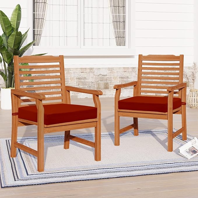 downluxe Outdoor Chair Cushions Set of 4 for Patio Furniture, Water-Resistant Square Corner Patio Chair Cushions with Ties, High Density Foam Outdoor Seat Cushion, 18.5" X 16" X 3", Brick Red