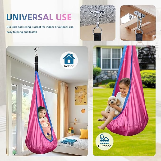 Kids Swing Seat Hammock Chair Indoor Outdoor Hanging Chair for Children,Soft & Safe with High Weight Capacity, Easy Install Perfect for Bedroom, Garden, Playroom (Rose Red)