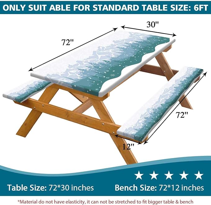Picnic Table Cover with Bench Covers Waterproof Windproof Camping Tablecloth with Drawstring Bag, Outdoor Patio Camping Essentials, 96 Inch 3PCS, Green Blue