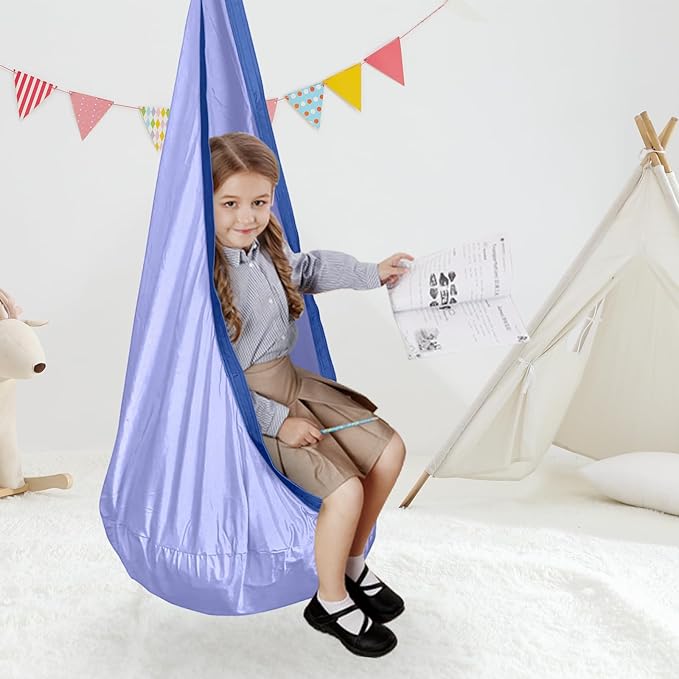 Kids Swing Seat Hammock Chair Indoor Outdoor Hanging Chair for Children,Soft & Safe with High Weight Capacity, Easy Install Perfect for Bedroom, Garden, Playroom (Violet)
