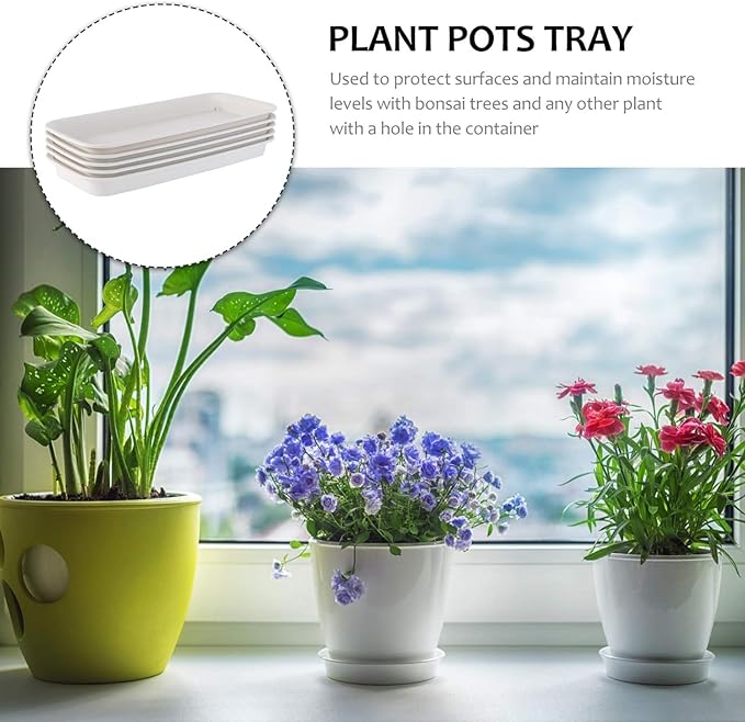 RCFINE 2Pcs Plant Saucers Rectangular Plastic Plant Drip Trays for Holding Water Drips and Soil, Indoors Outdoor Plant Trays Garden Supplies (Beige,M)