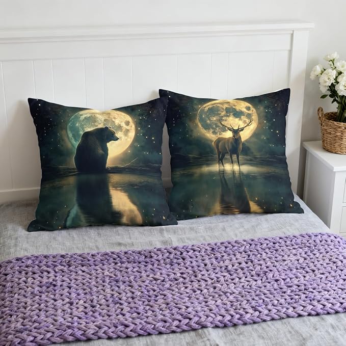 Moon Pillow Covers 18x18 inch Set of 4, Eagle Full Moon Reflection Wildlife Night Sky Throw Pillow Covers Cushion Case for Home Farmhouse Couch Sofa Bed Indoor Outdoor Decor