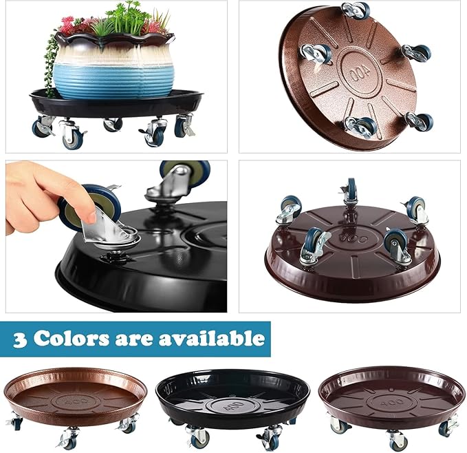 Planterhoma 3 Packs 20" Metal Plant Caddy with Wheels Extra-Large Rolling Plant Stand Heavy-Duty Plant Dolly with Casters Indoor Outdoor Wheeled Flower Pot Mover Rollers Garden Cart Trolley, Black