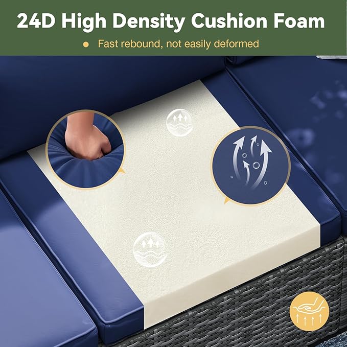 Aoxun Replacement Cushions for Outdoor Furniture, 9-Piece Outdoor Cushions for Patio Furniture, Deep Seat, Splash-Proof & Fade Resistant Couch Cushion for 4-Seat Patio Conversation Sets, Navy Blue