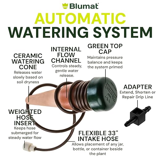 Blumat Classic Self-Watering Stakes - Automatic Drip Irrigation System for Indoor Plant Watering & Outdoor - Water Drip Solution for Potted Plants - Slow Release Stakes, 3 Pack, w Adapter