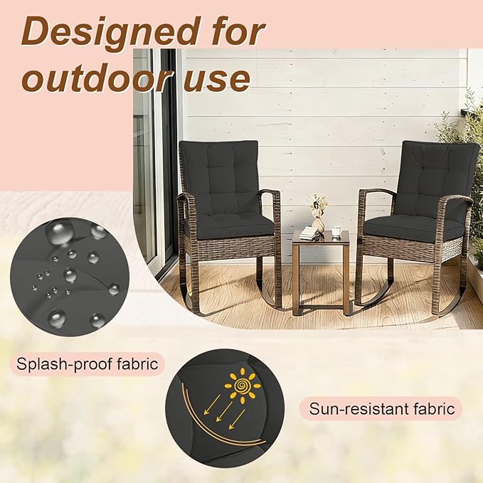 2 Piece Outdoor Patio Chair Cushions, Fade Resistant Outdoor Cushions for Patio Furniture, 6 inch Thickened Rocking Chair Cushions Set (Dark Gray, 24x24x6 inch - 2 Pieces)